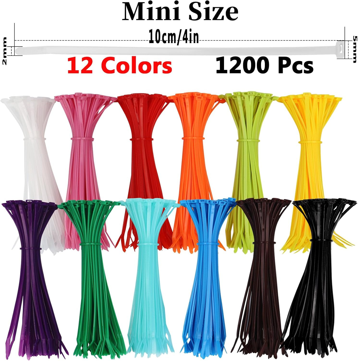 1200 Pieces Zip Ties, 4 Inch Multi-Purpose Assorted Colored Self-Locking Nylon C