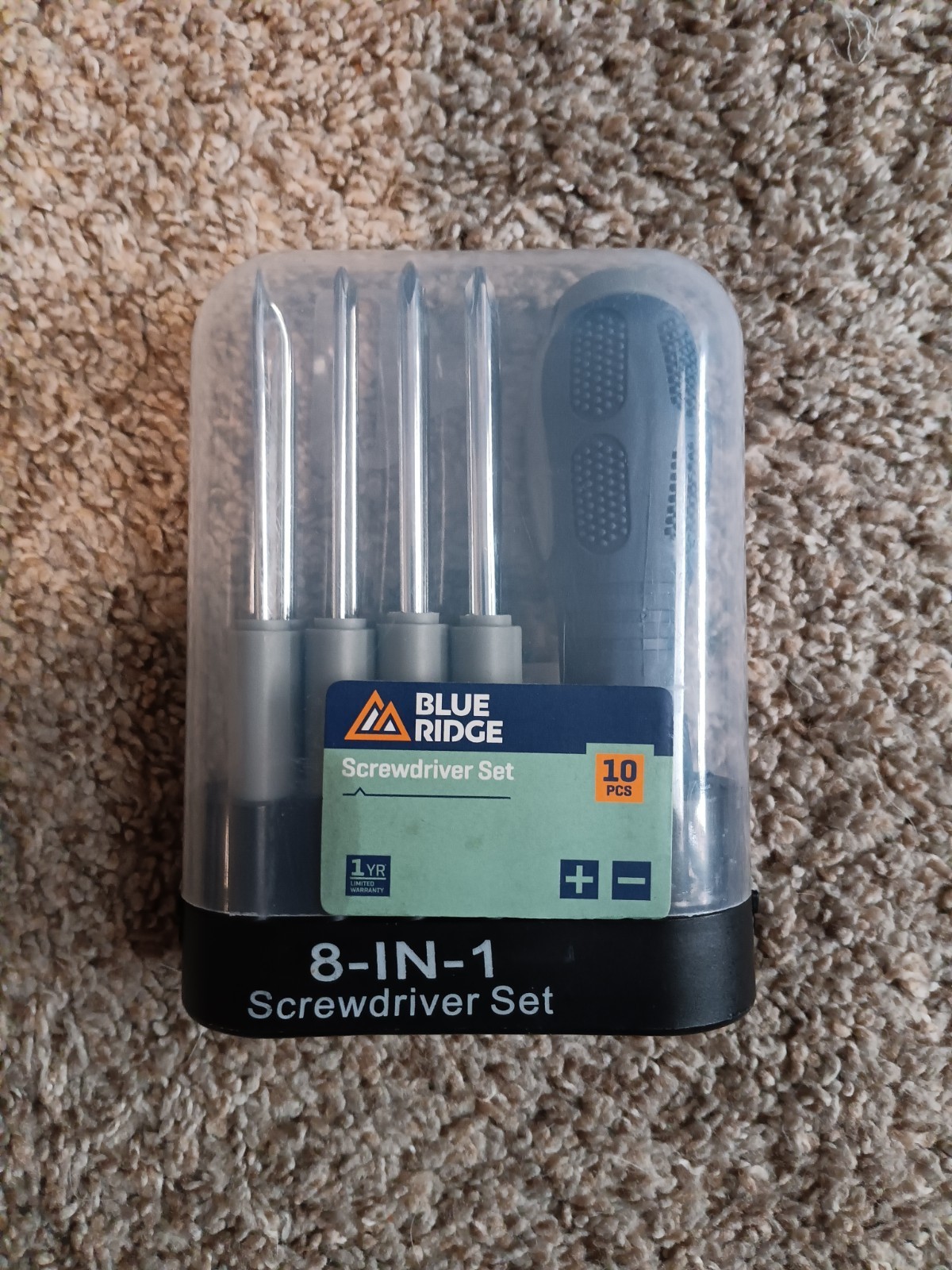 Blue Ridge 8-IN-1 Screwdriver Set, 10 Piece, Hard Case, Blue/Gray