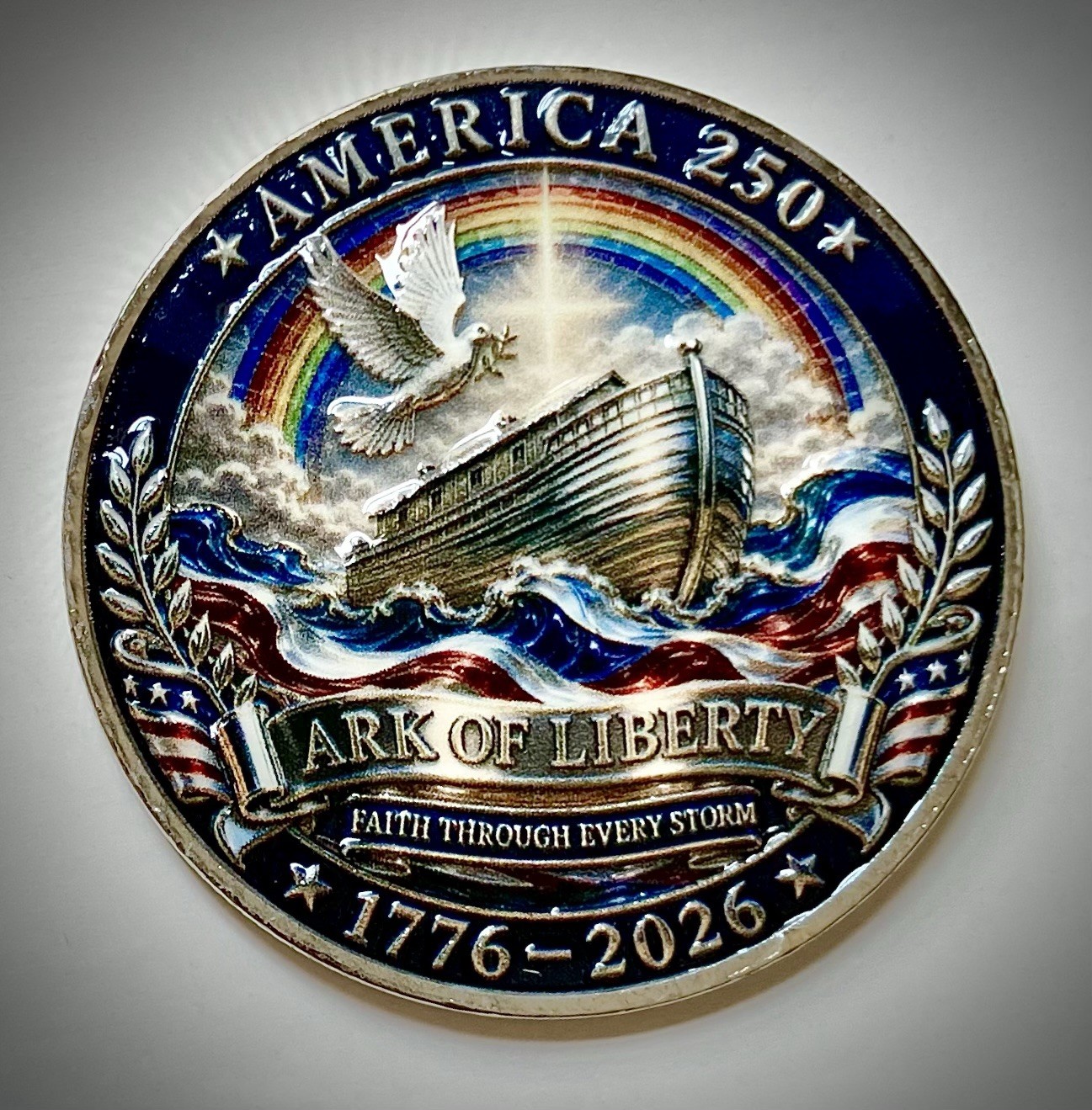 America 250 Blessed Nation Challenge Coin-3D-Silver Colored-Ark Of Liberty