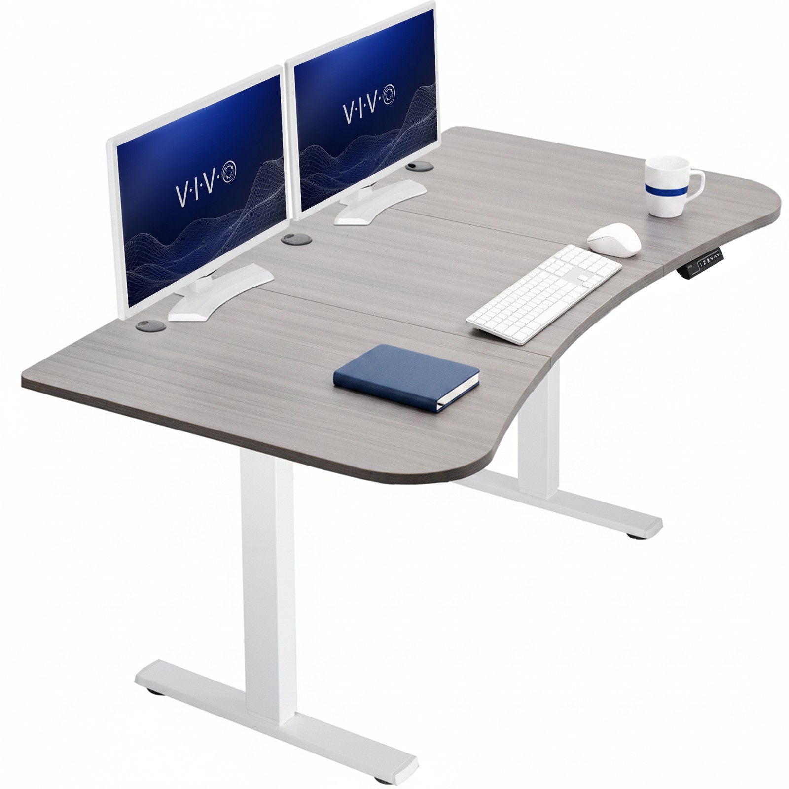VIVO Electric 63” x 32” Standup Desk, Dark Gray Table Top, White Frame