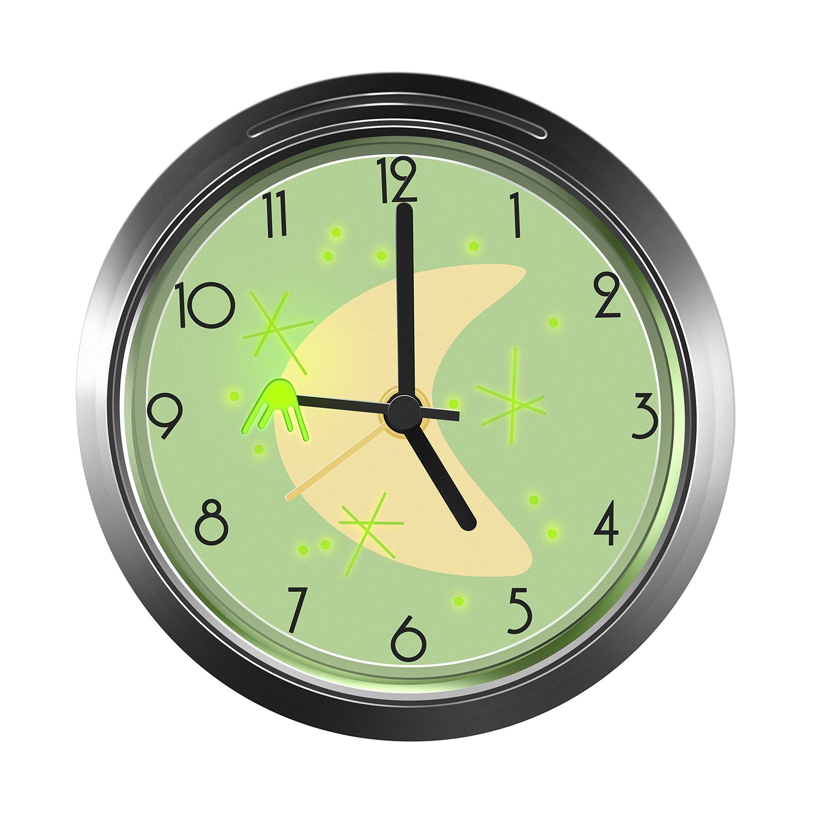 Geekify Glow in The Dark Sputnik Satellite Silent Retro Alarm Clock, Silver