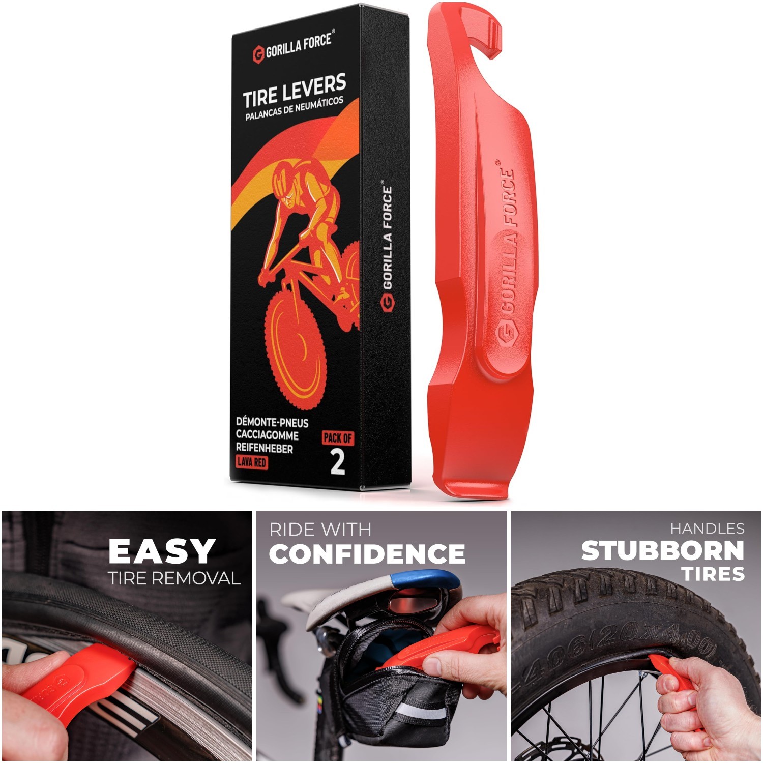 2 Pack Plastic Bike Tire Levers Set Easy To Use Road Mtb Repair Lava Red