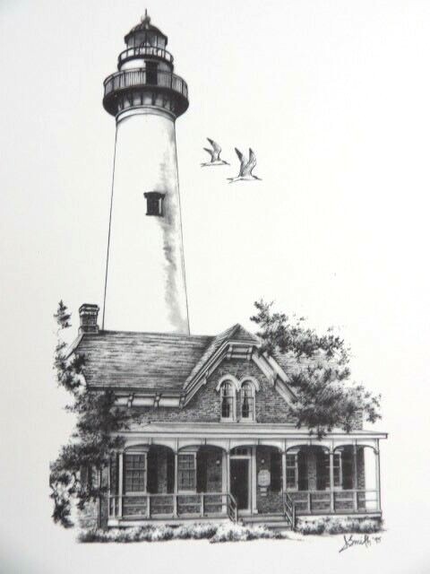 NEW - RARE Black & White Print - Lighthouse on St. Simons Island 14"x11" (Smith)