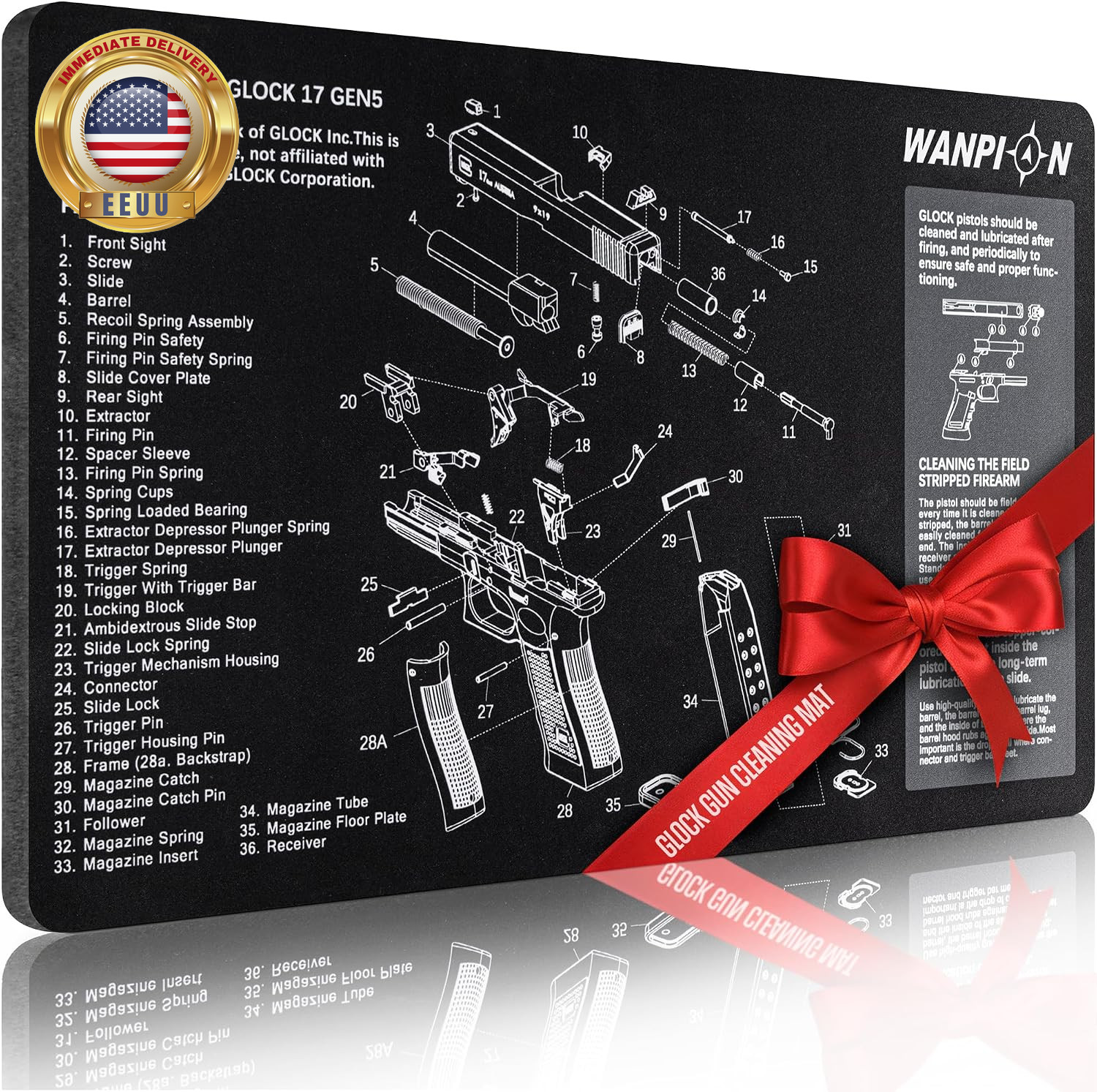 Gun Cleaning Mat 20"×12" - Thick Protection, Leak-Proof Surface, Non-Slip Oil Re