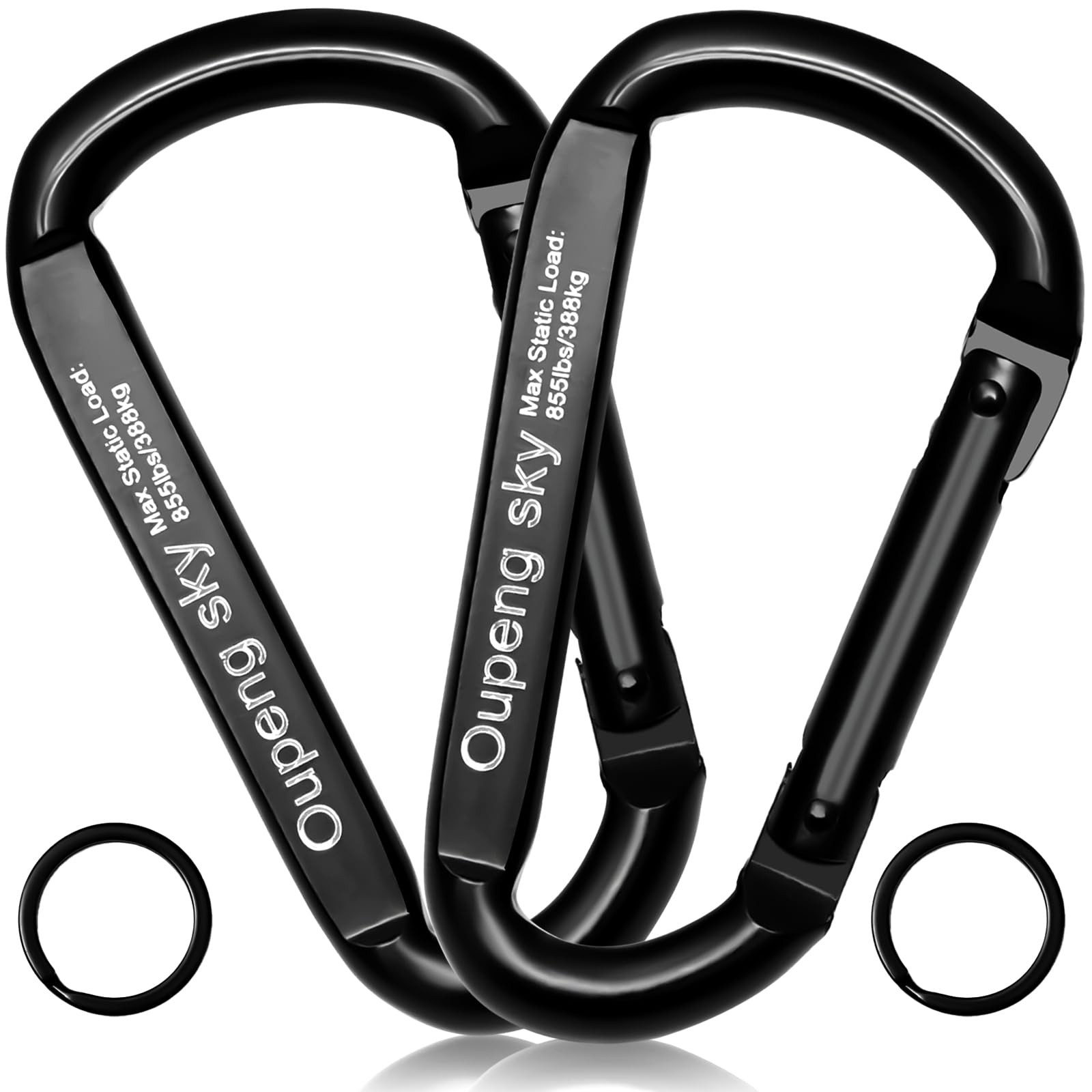 Heavy Duty Carabiner Clips 4 Pack, 855lbs, for Hammocks, Camping, Hiking, Black