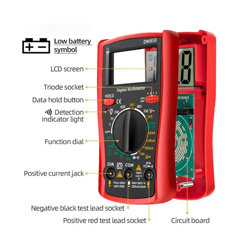 1Pcs For mini DM850 Digital AC/DC Multimeter Voltmeter Ammeter Ohm Meter Tester