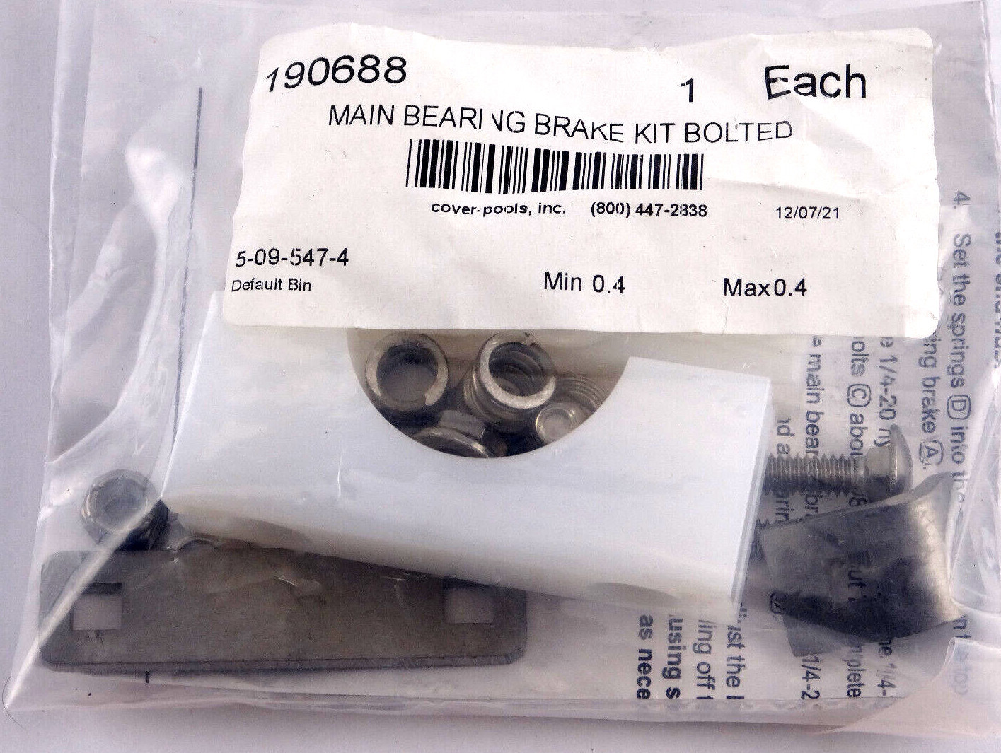 Cover-Pools 190688 Bolted Main Bearing Brake Kit Brand New Free Shipping