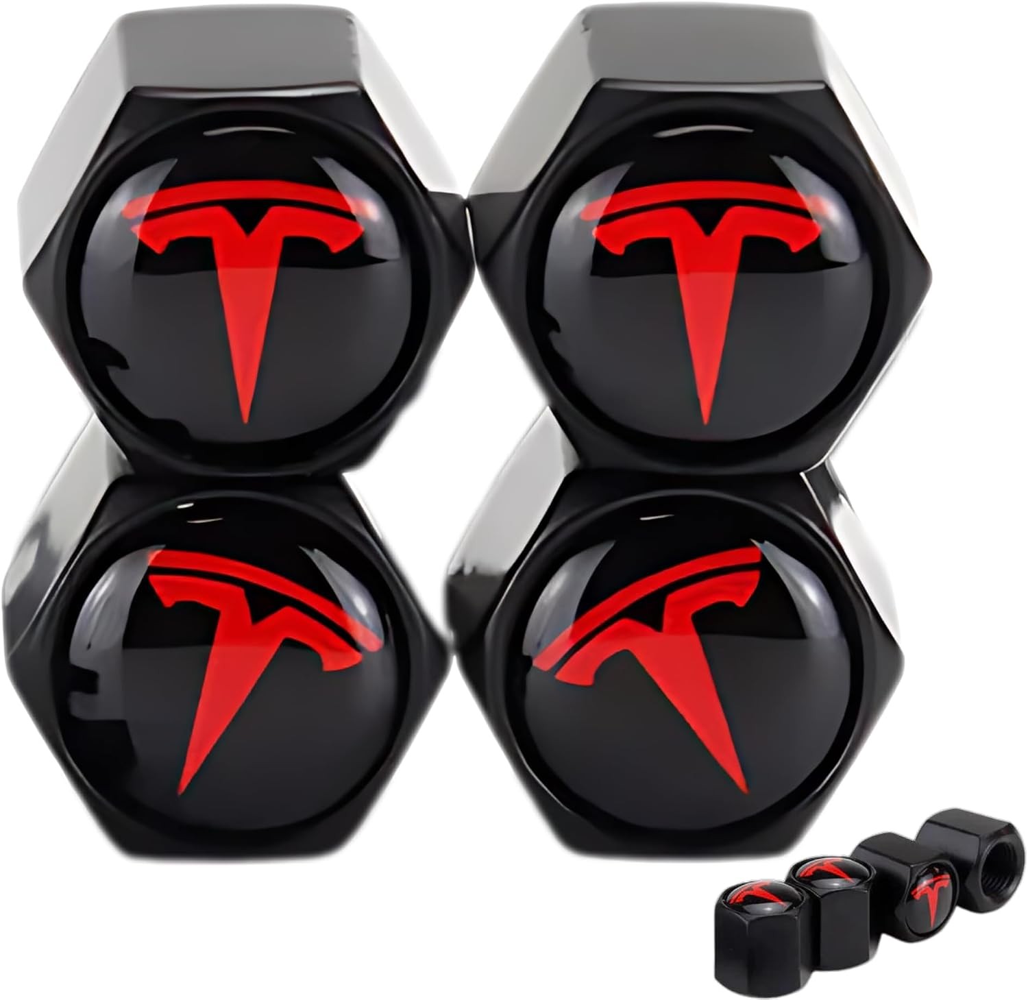 Red Tire Valve Stem Caps for Tesla Model 3, S, X, Y | Leakproof Aluminum Tire Va