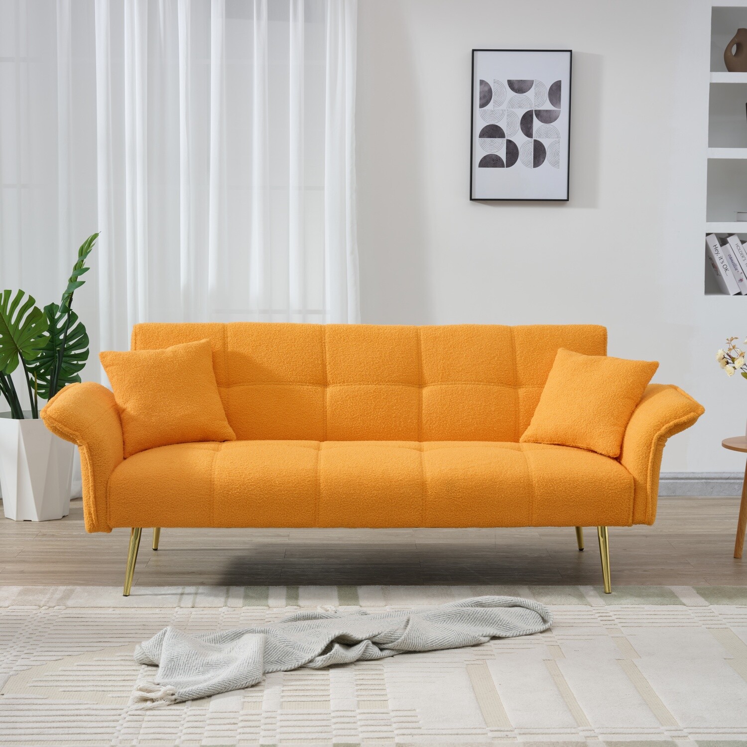 Convertible Sleeper Sofa Bed Futon Sofa Bed Folding Recliner Sofa Yellow/Orange