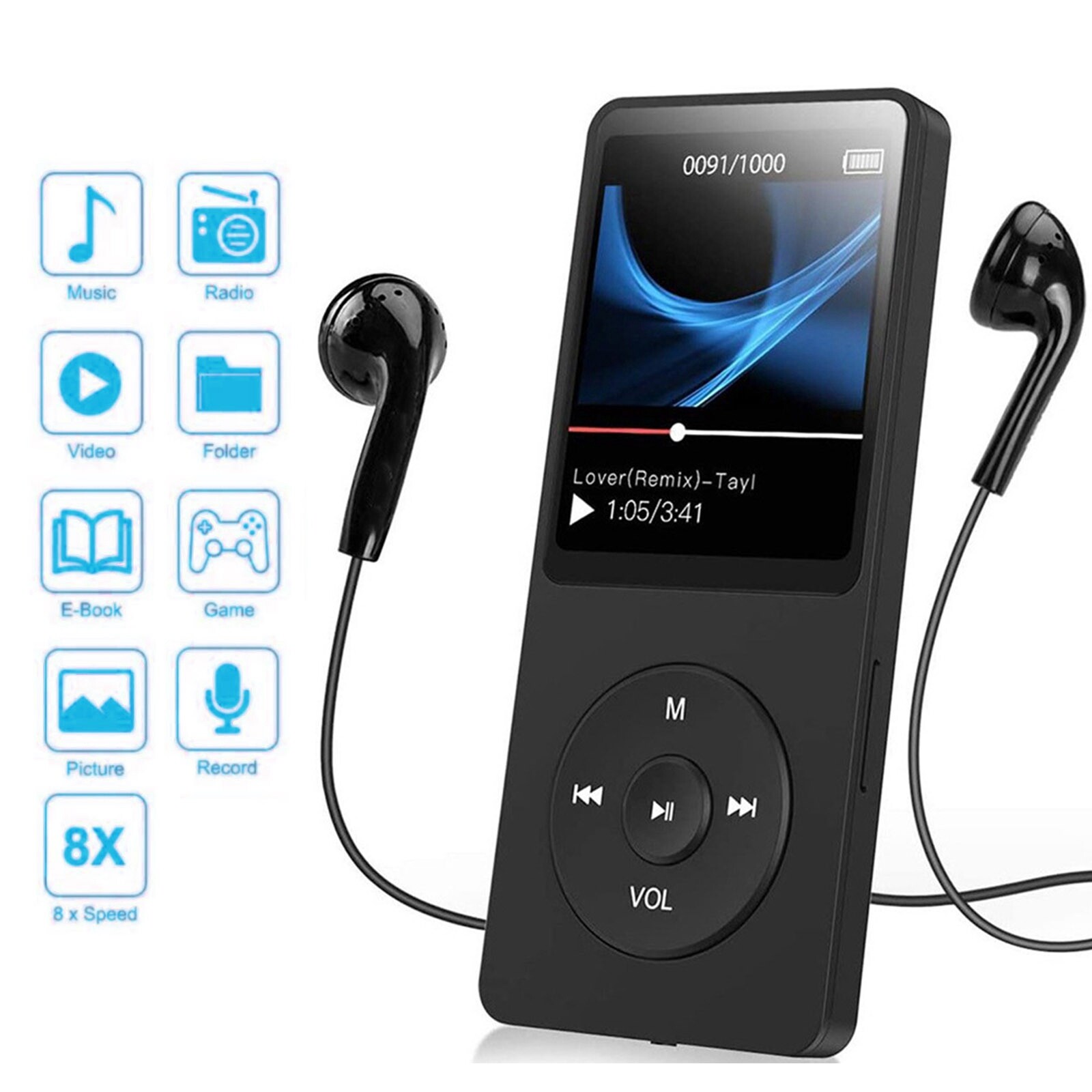 Support 128GB Bluetooth MP4/MP3 Lossless Music Player FM Radio Recorder Sport uV