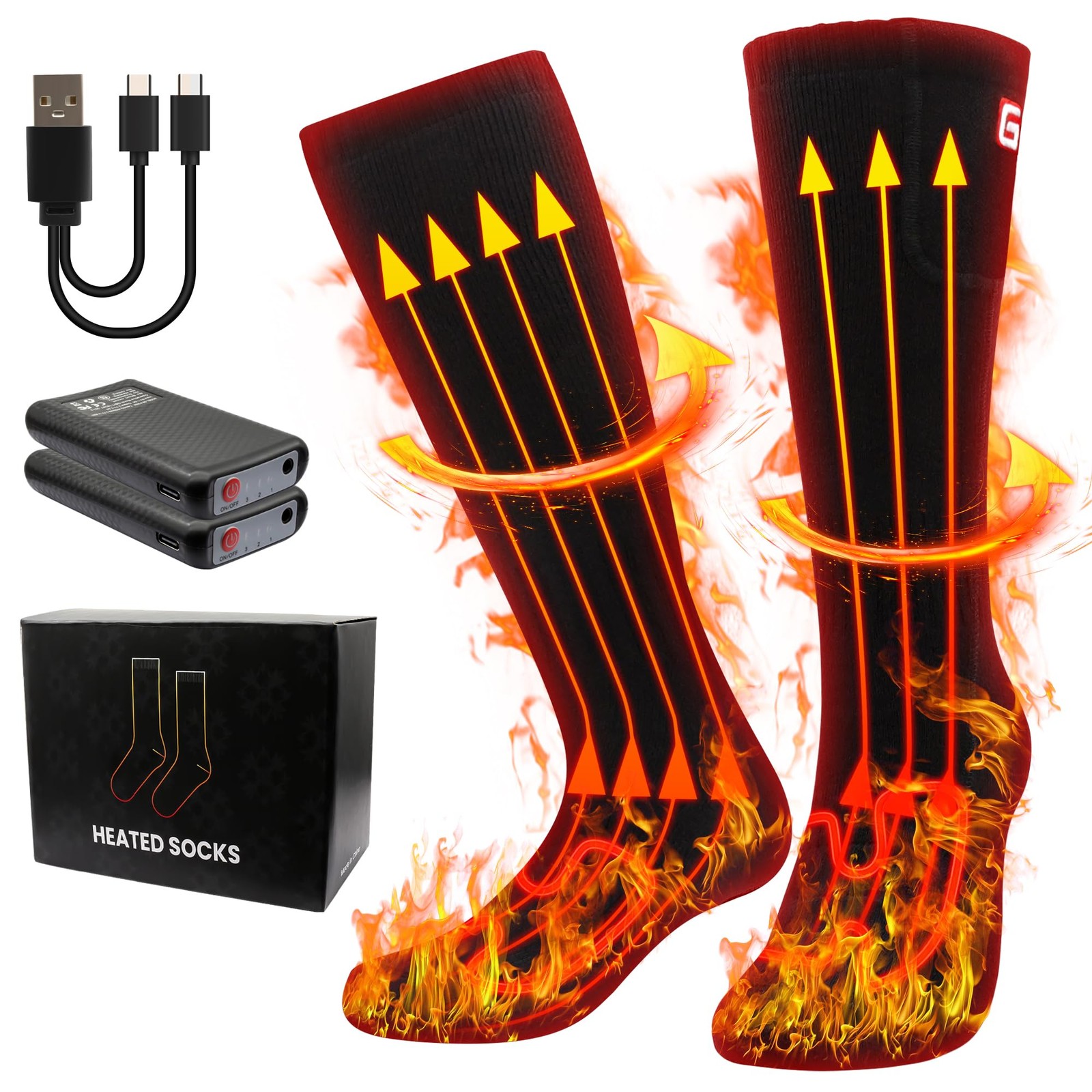 MMlove Heated Socks for Men Women, 3 Heat Settings, 4000mAh Battery, Electric