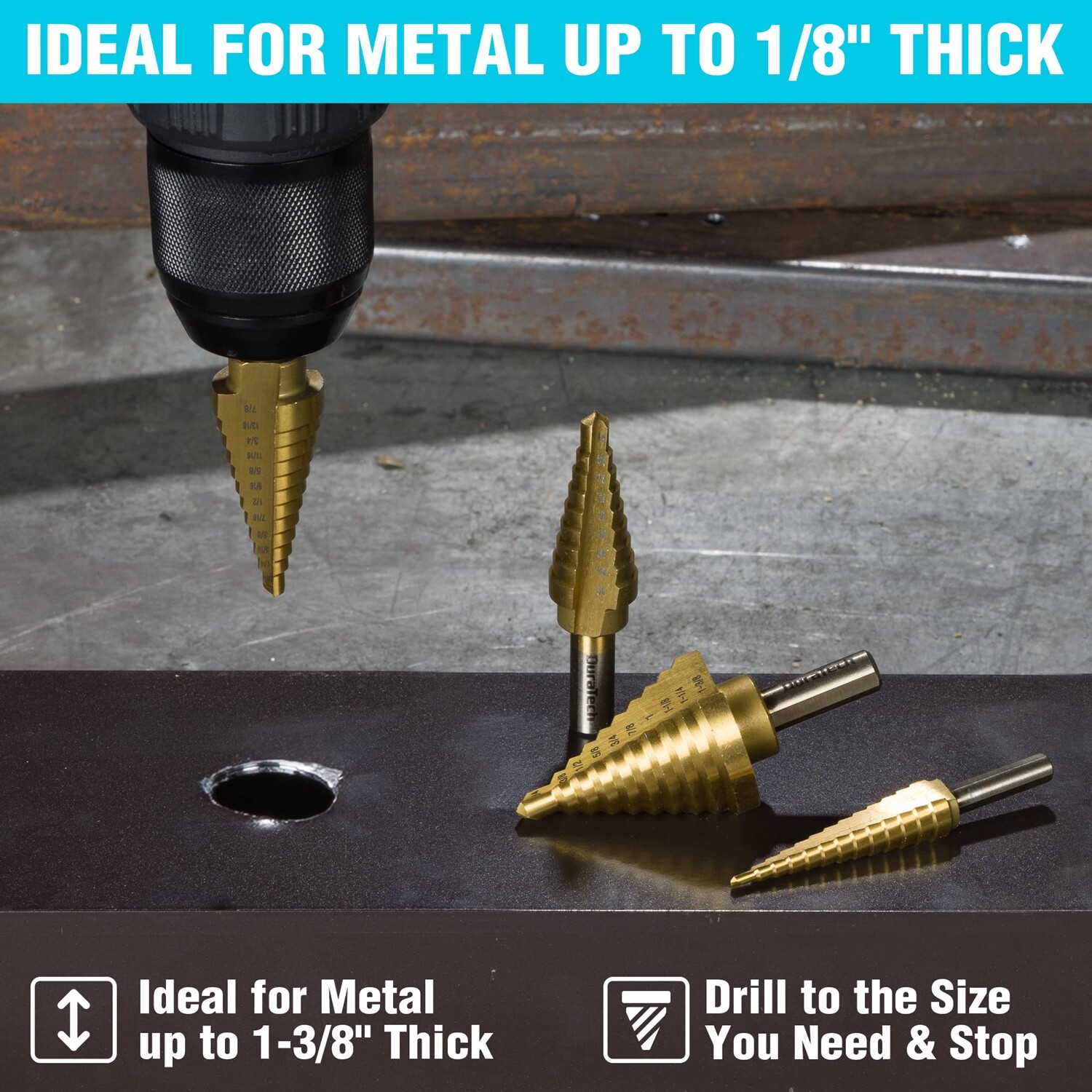 DURATECH 6PC Step Drill Bit Set Automatic Center Punch Titanium Coated Drill Bit