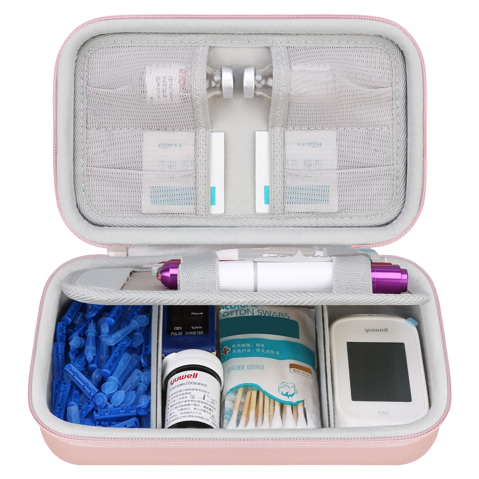 Elonbo Diabetic Supplies Travel Case, 18.91 x 2.26 x 5.54 inches, Rose Gold
