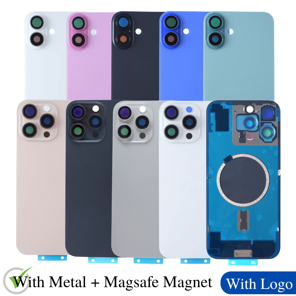 For iPhone 16 Plus /Pro /16e Back Glass With Frame+Magnet Replacement Rear Cover