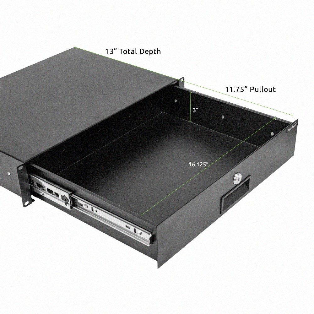 19" Rack Mount 2U Locking Drawer Pro Audio DJ Server Rack Lock Storage Cabinet