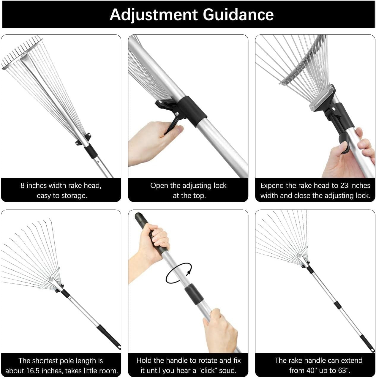 Rust-Resistant Telescopic Metal Garden Rake