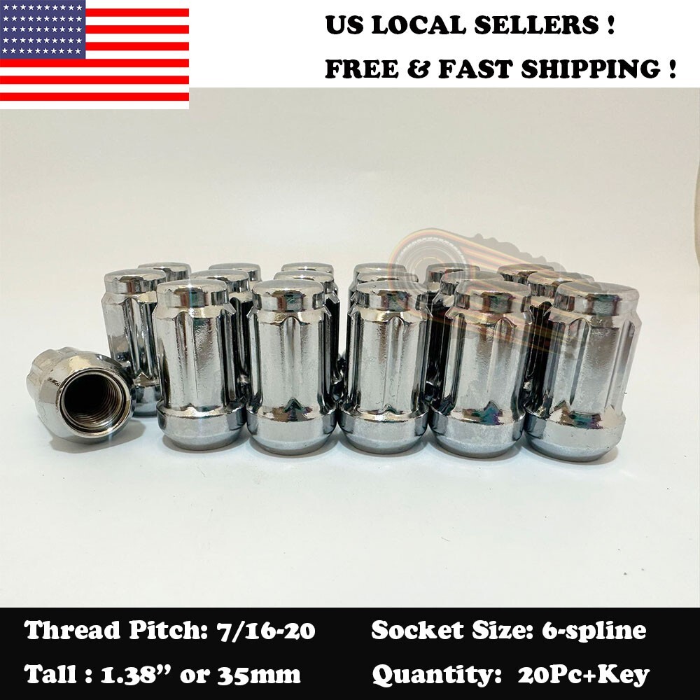 20PC+KEY 7/16-20 CHROME SPLINE ACORN LUG NUTS FOR CHEVY CAPRICE IMPALA EL CAMINO