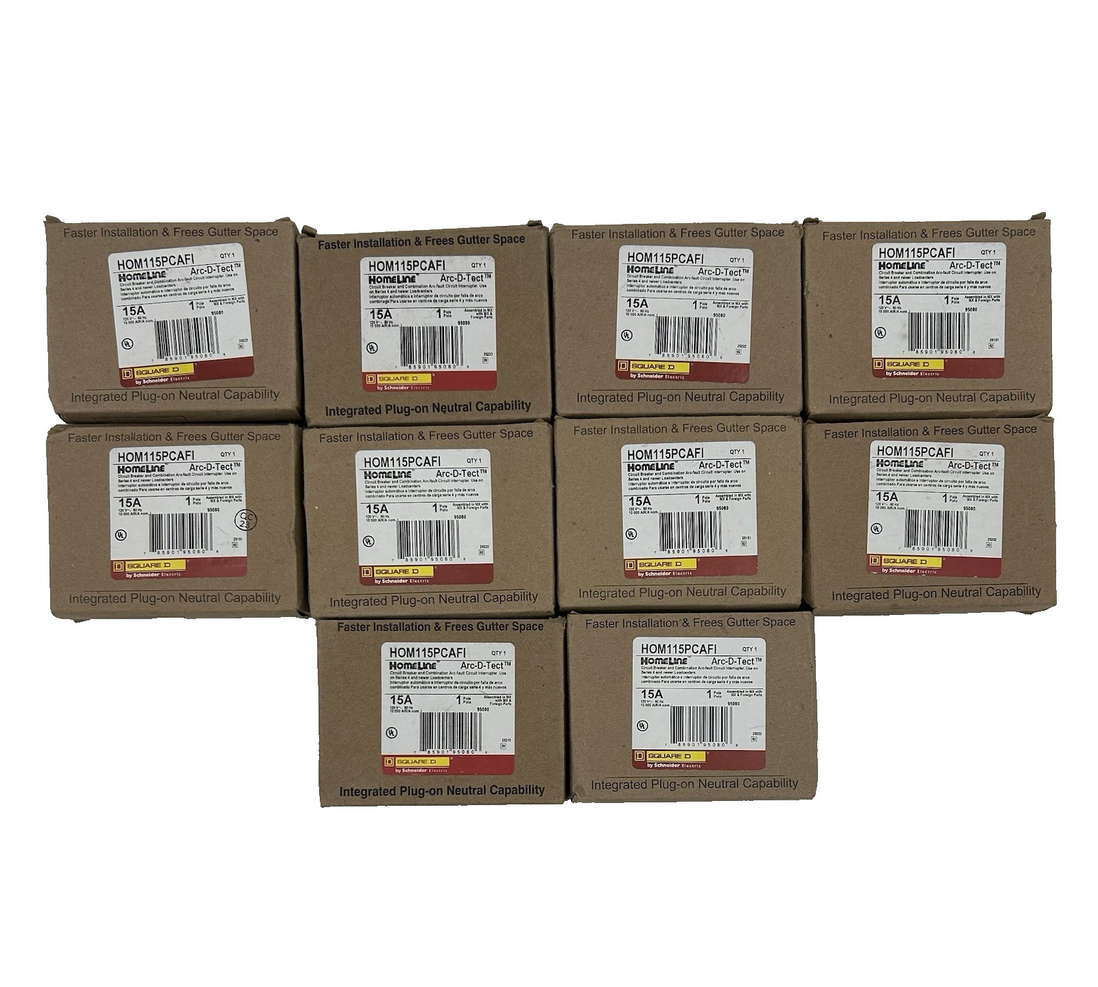 NEW Square D HOM115PCAFI Plug-On Neutral 15 Amp 1 Pole Circuit Breaker Lot Of 10
