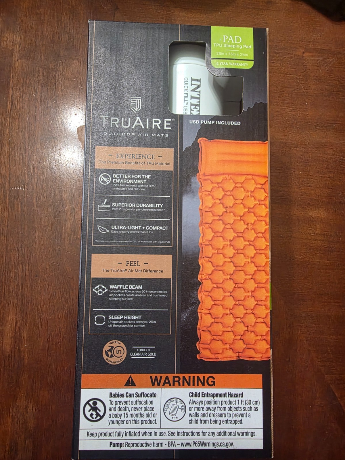 Intex TruAire TPU Material Outdoor Camping Mat w/ Hand Held Mini USB Pump (New)