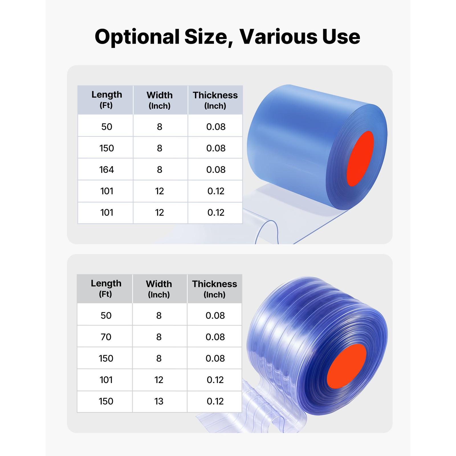 Uimoso PVC Strip Curtain Roll 150 ft x 12 in Ribbed Plastic Door Strips