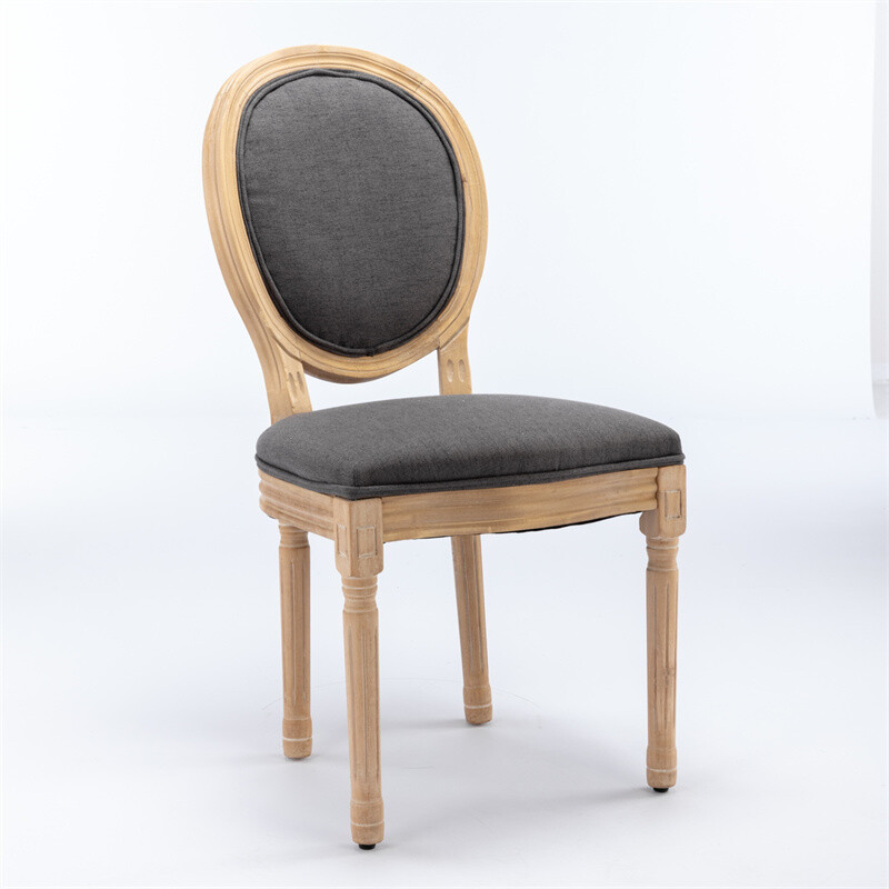 2pcs French Style Solid Wood Antique Painting Linen Fabric Back Dining Chairs