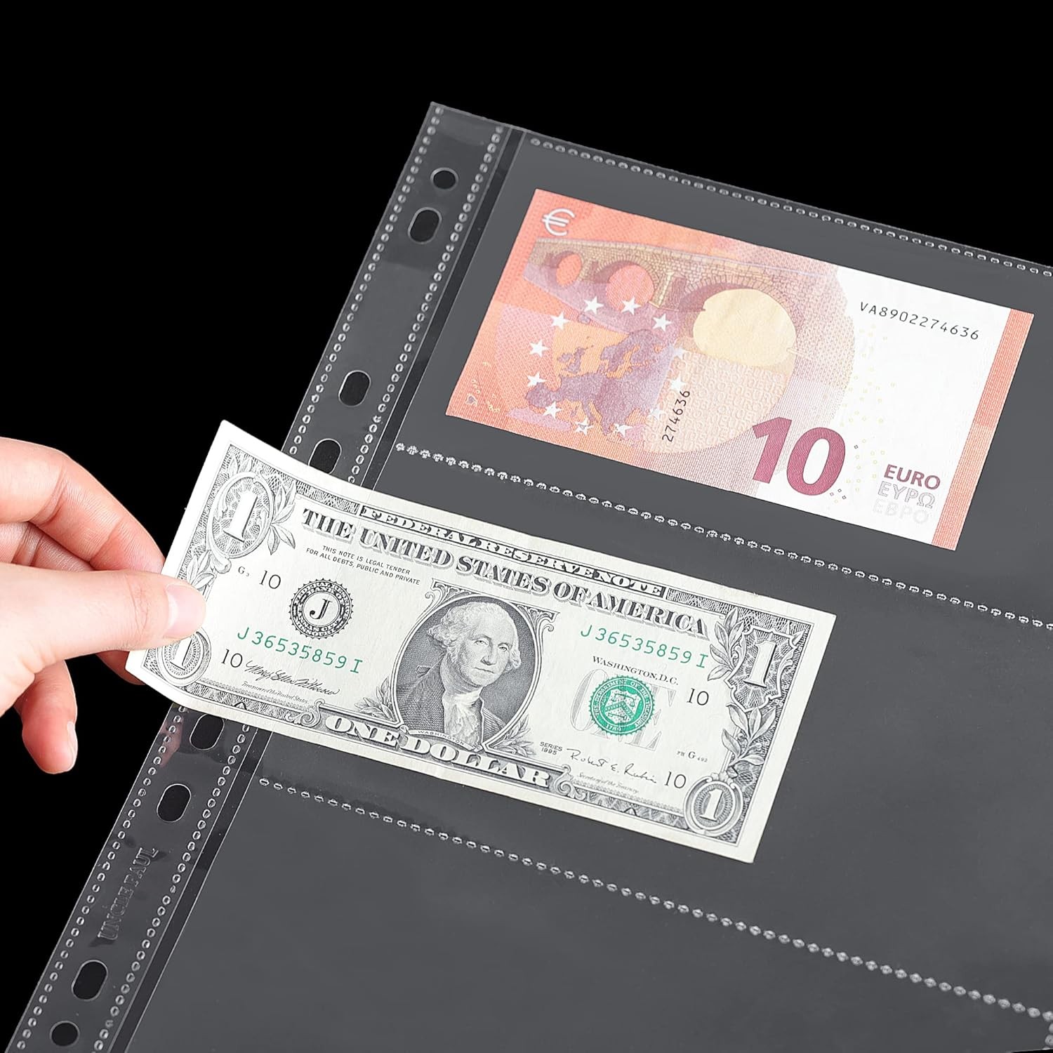 100 Sheets Currency Pages - 3 100 Sheets(3 Pockets/Sheet), Transparent