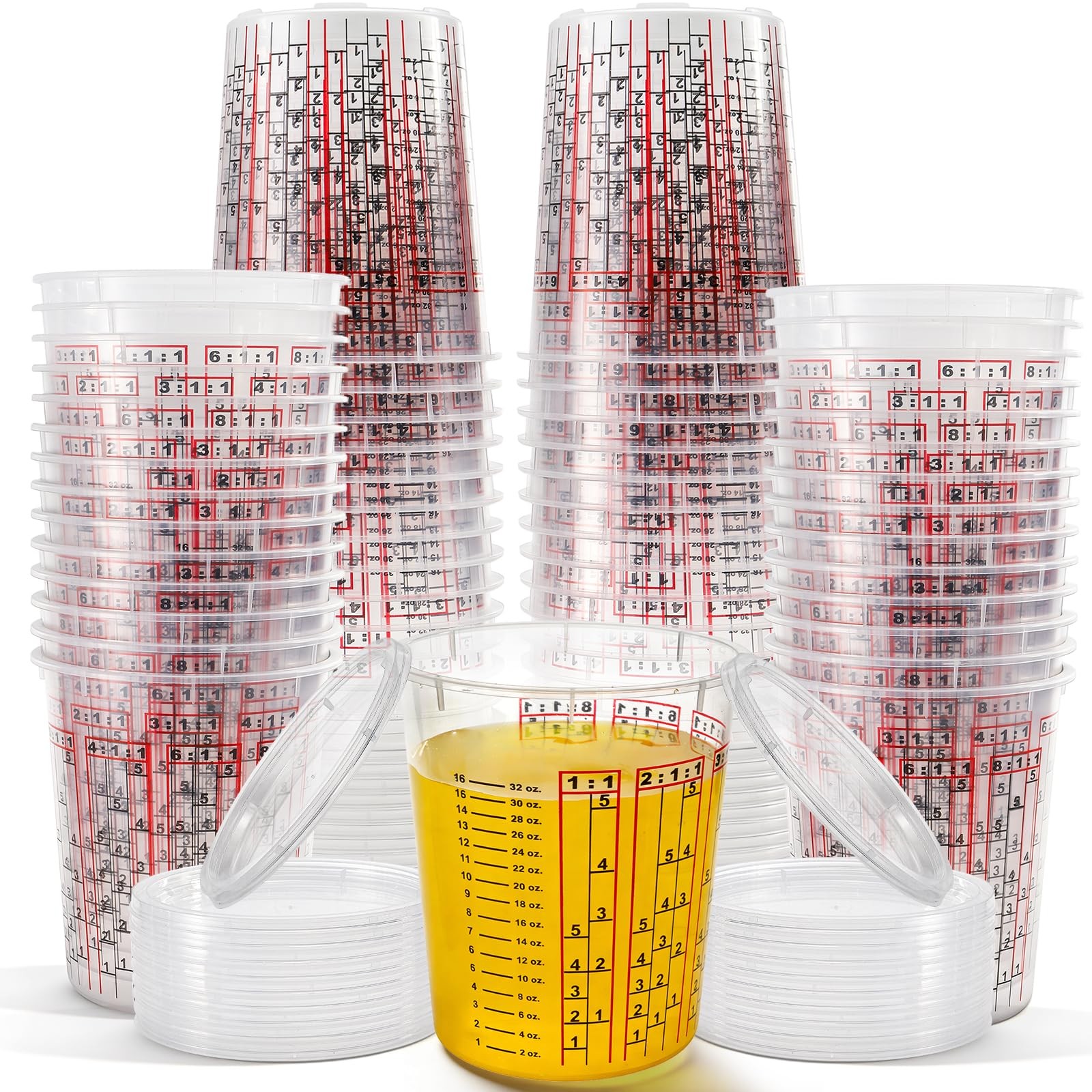 Yesland 30 Pack Paint Mix Cups with Lids, 32 Ounce Plastic 32 oz, Clear