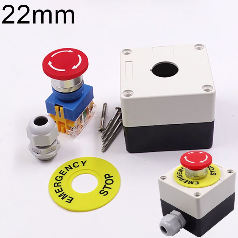 22mm Mushroom Head E-STOP Switch Latching Emergency Stop Push Button Control Box