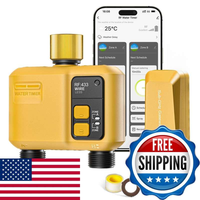 Shrivee Wifi Water Timer 2 Zone For Garden Hose Smart Sprinkler Timer 984Ft Rf
