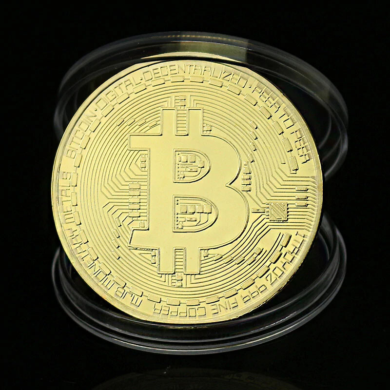 Commemorative Collectible Physical Bitcoin BTC Coin, Gold Plated w/ Case