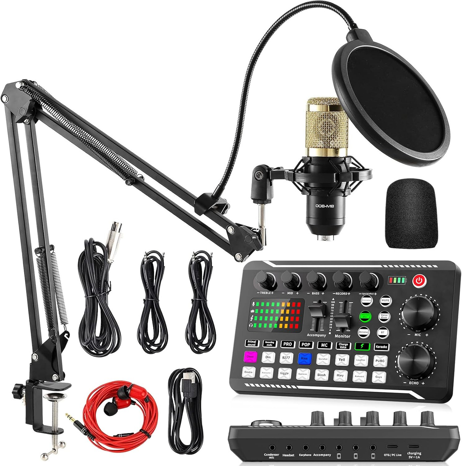 Podcast Equipment Bundle with F998 Sound Card BM800 Microphone Studio Recording
