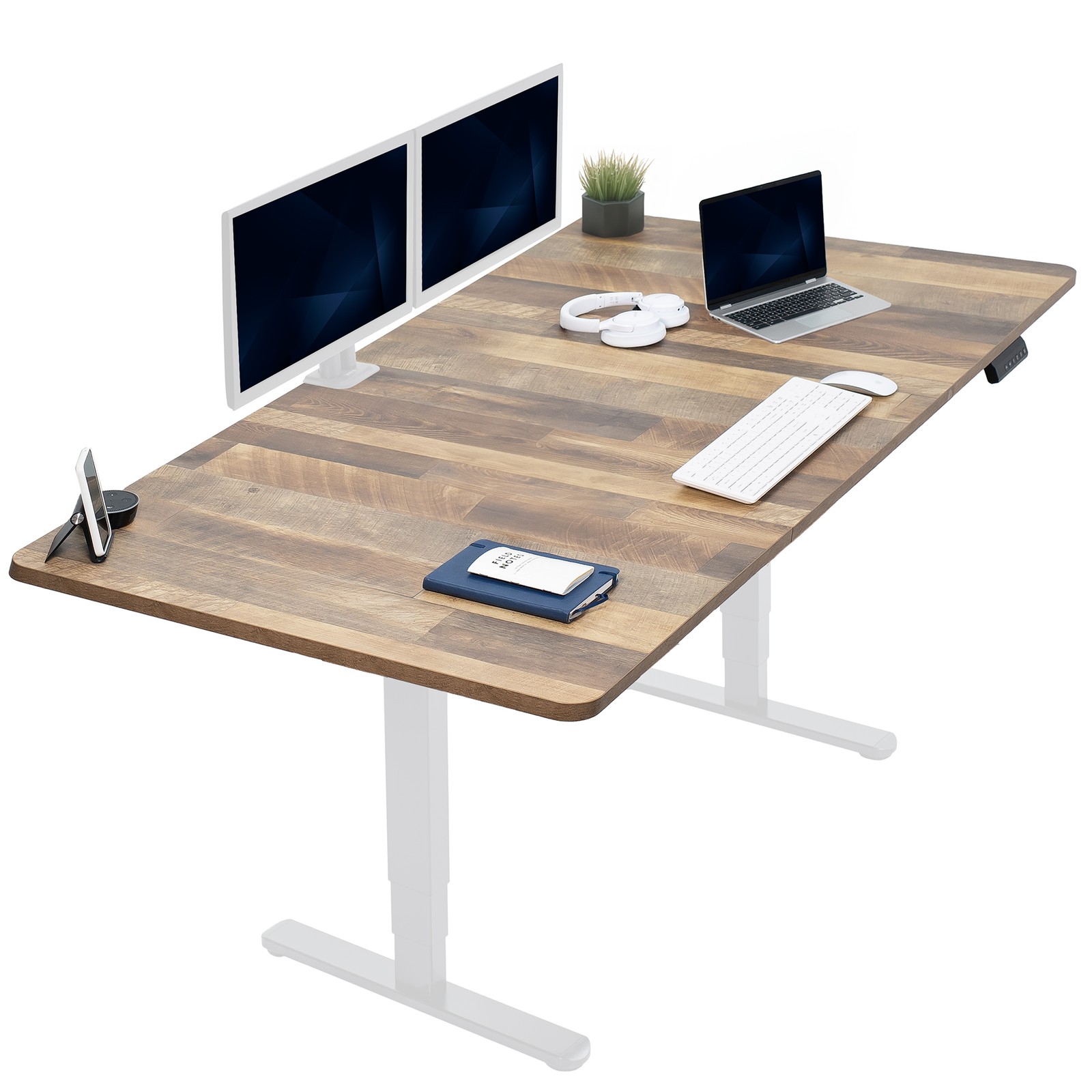 VIVO Electric 71”x 36” Stand Up Desk, Reclaimed Wood Table Top, White Frame