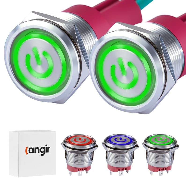 15Amp Push Button Switch，(0.866") 12V-24V Latching Push Button 22mm green