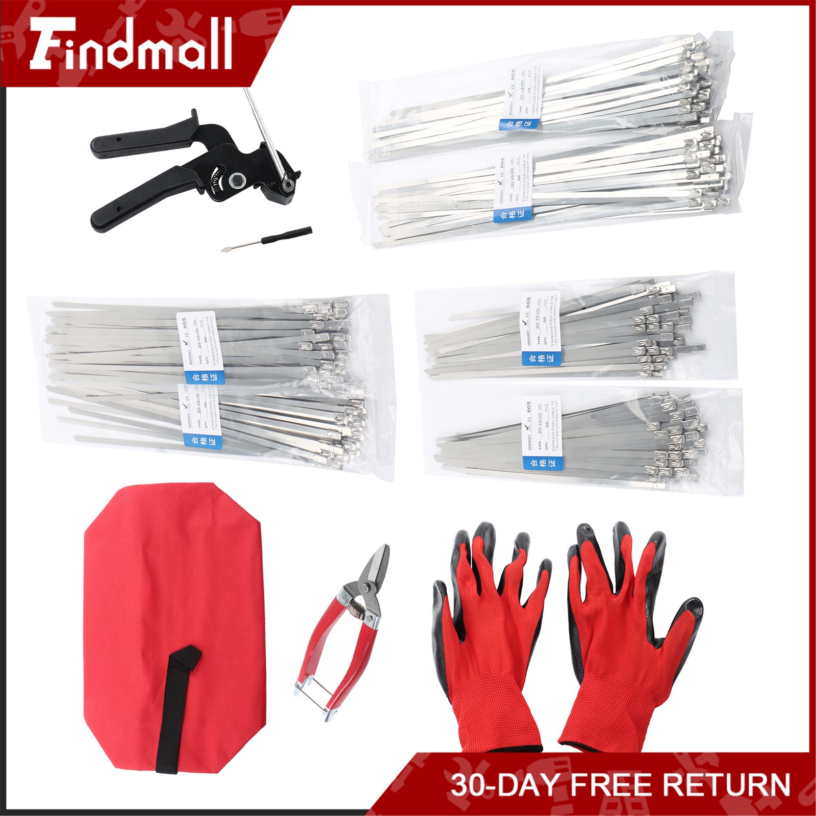 Stainless Steel Cable Ties Gun Set + 300PCS Metal Zip Ties ( 7.8", 9.8", 11.8")