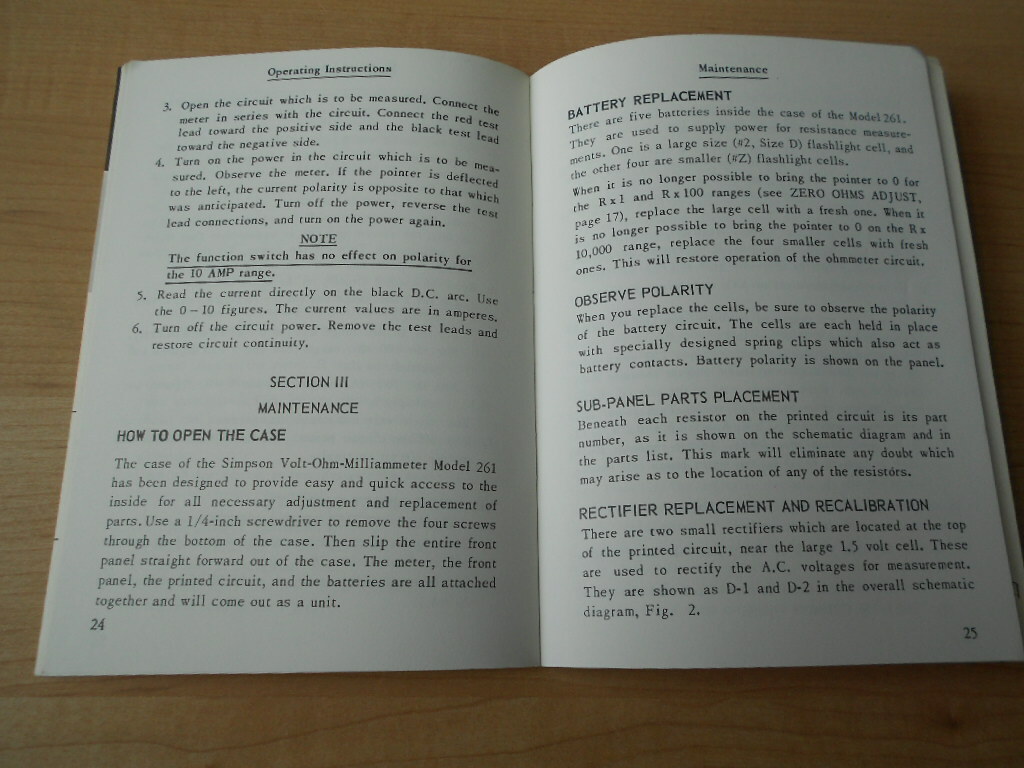 1963 Simpson 261 Volt-Ohm-Millammeter Operators Manual Original