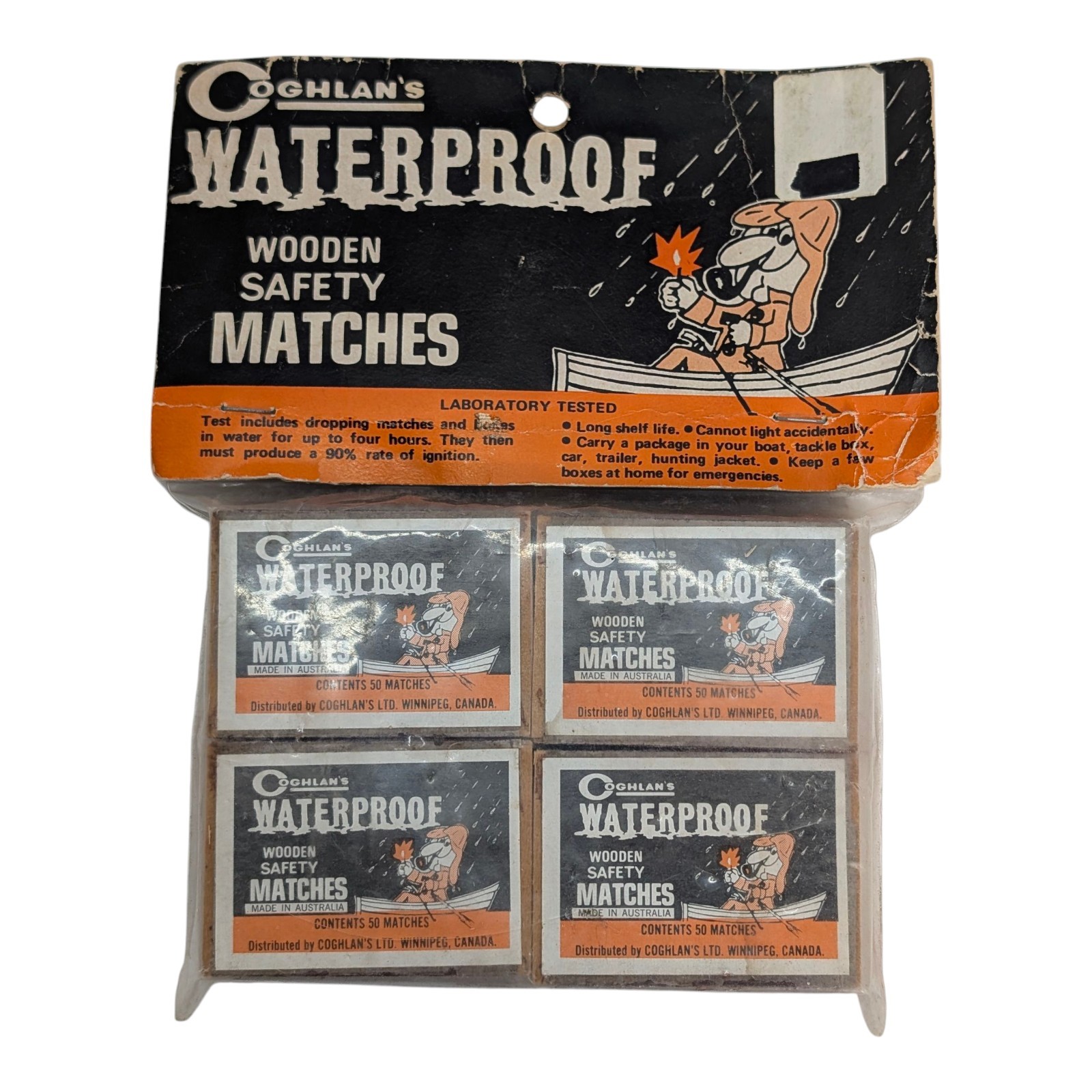 Vintage Unopened Coghlan's Waterproof Wooden Safety Matches 4 Packs Of 50