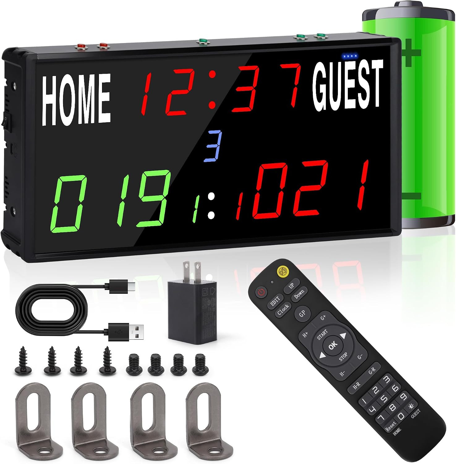 LED Electronic Scoreboard Digital Score Keeper with Remote/Timer/Shot Clock | Ba