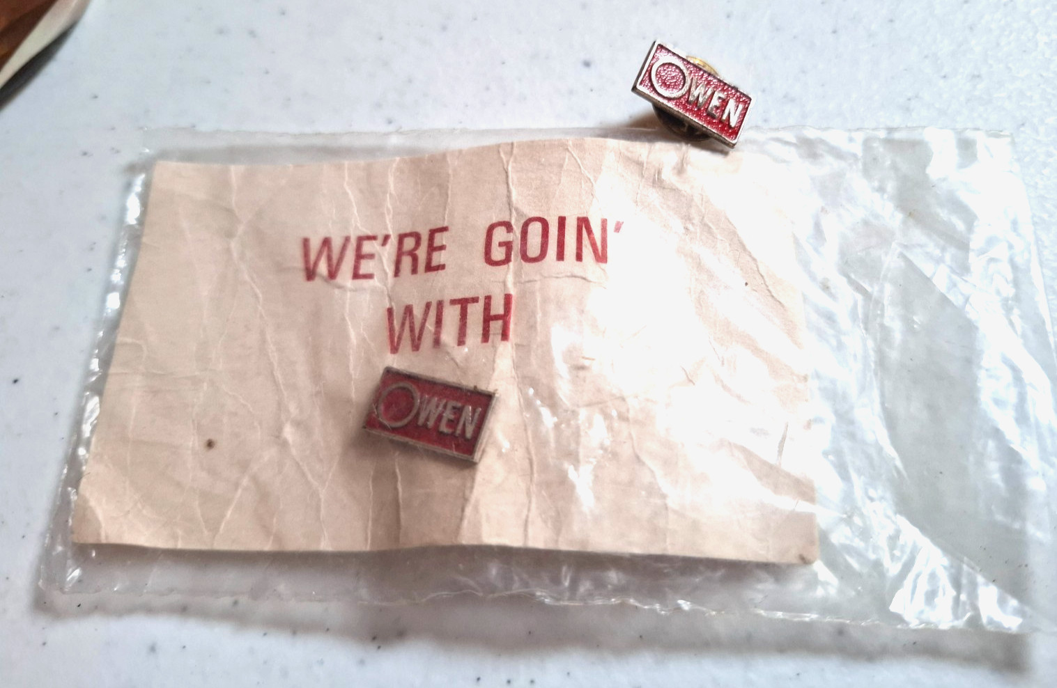 "WERE GOIN' WITH OWEN" Campaign Lapel Pin
