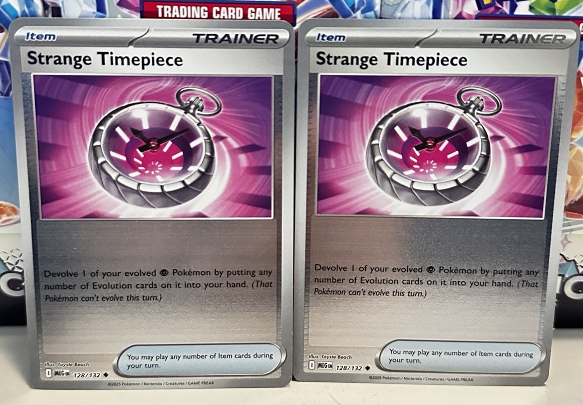 (Set Of 2) Pokemon Mega Evolution Reverse Holo Card - Strange Timepiece (128/132