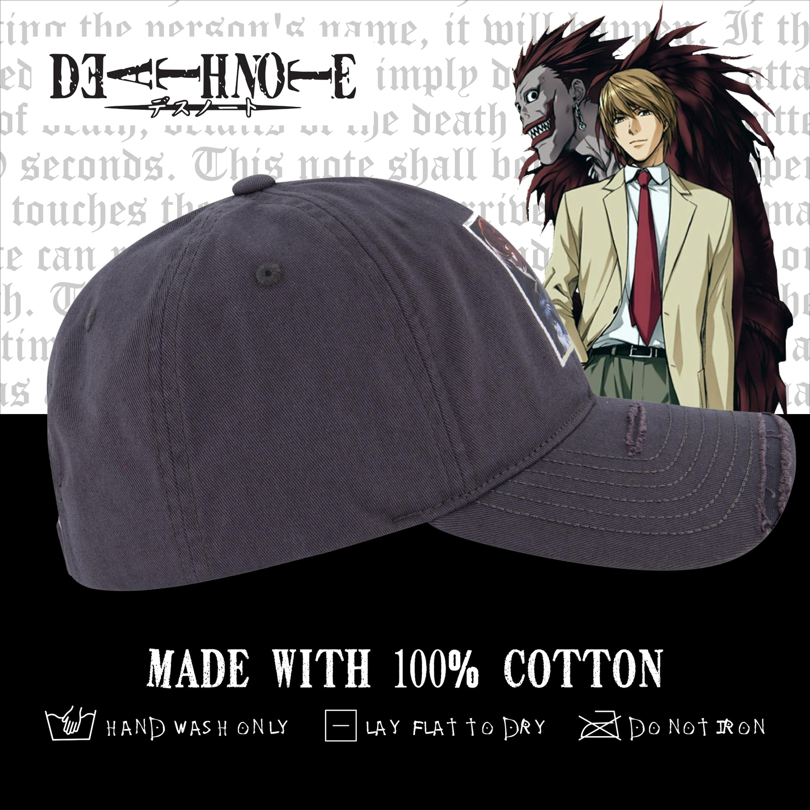 Death Note Hat, Adjustable Baseball Cap with Curved Brim, One Size
