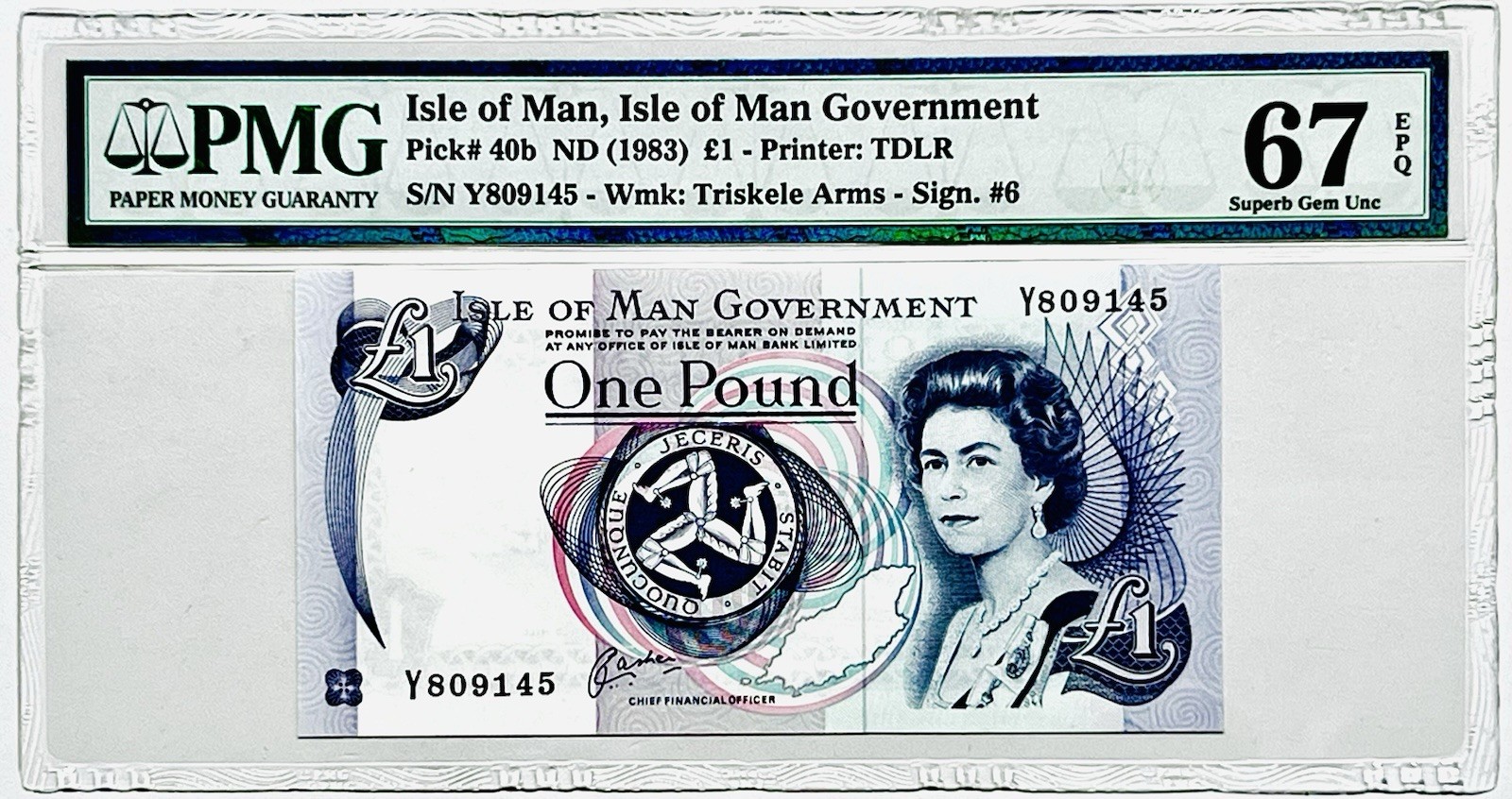 1983 1PD ISLE OF A MAN GREAT BRITAIN PMG 67 EPQ PICK 40b BANKNOTE SUPERB GEM UNC