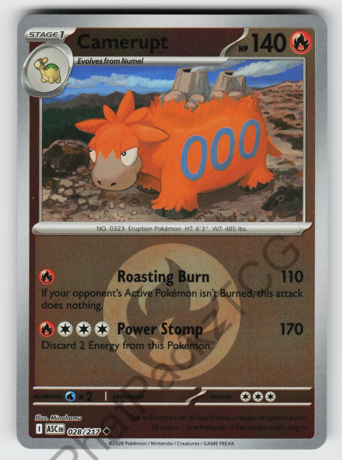 Camerupt (Energy Symbol Pattern) 028/217 Ascended Heroes Reverse Holo NM/M