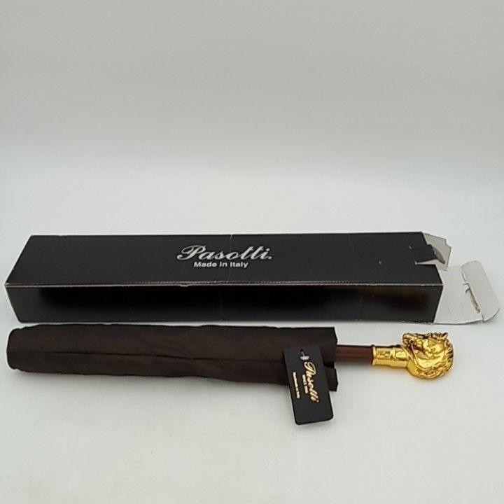 Pasotti Umbrella Mens Brown Gold Tone Horse Handle Made Italy One Size