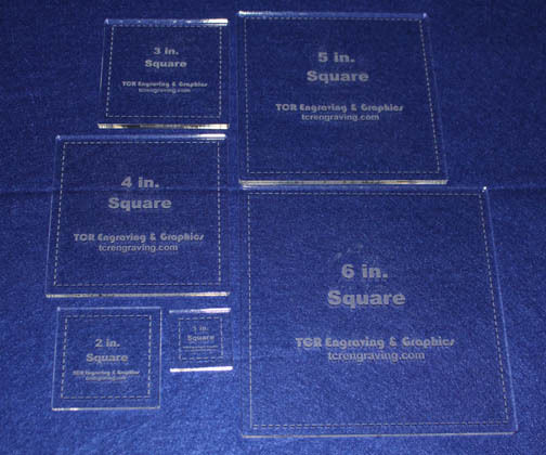 Laser Cut Quilt Templates- 6 Piece Square Set -1" to 6"  Clear Acrylic  1/4"