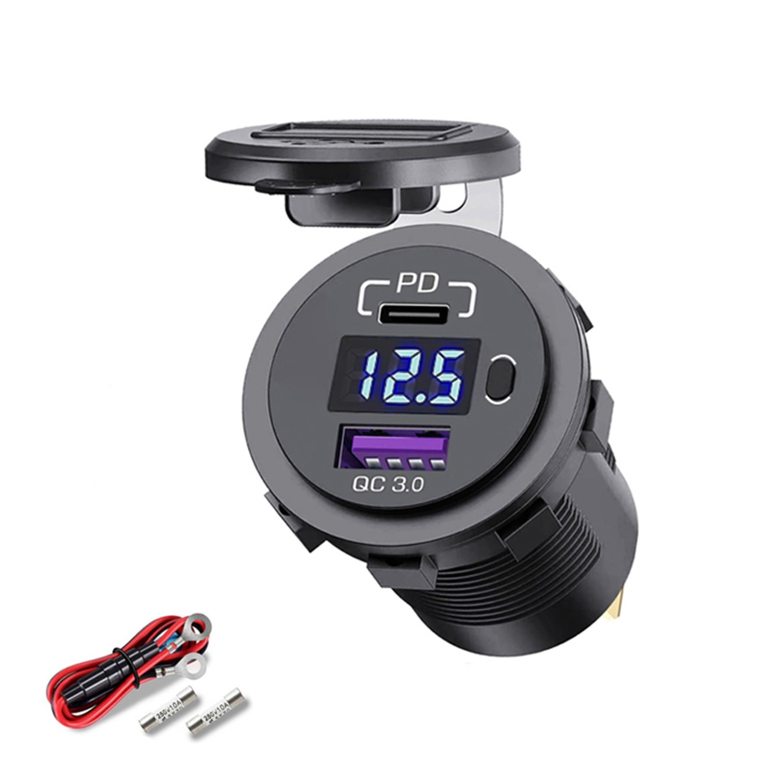 WNNBTOVN 12V-24V QC3.0 PD Fast Car USB Charger Socket Power Outlet LED Voltmeter