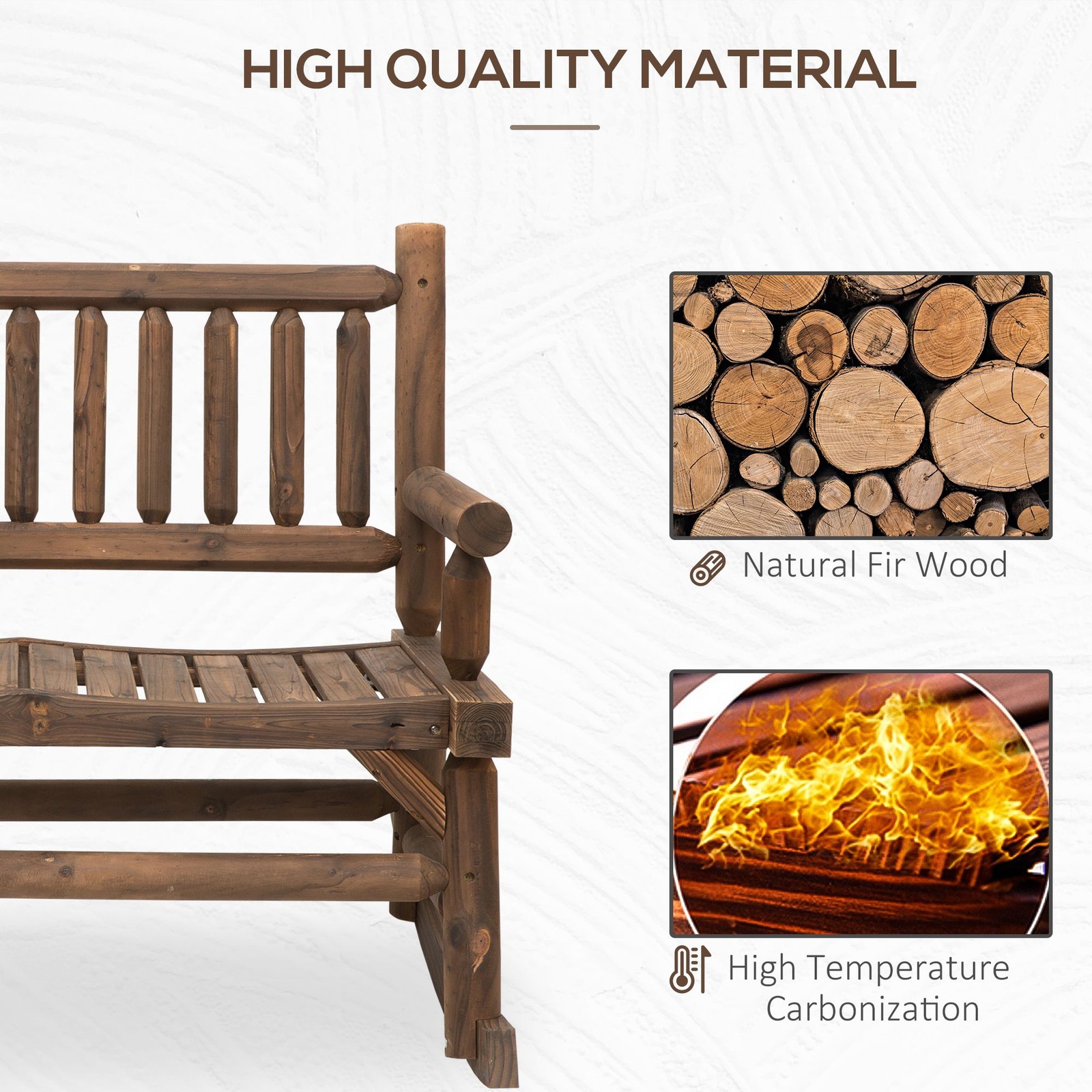 Durable Fir Wood Double Rocker, 44in Length 550lb Capacity Outdoor Use