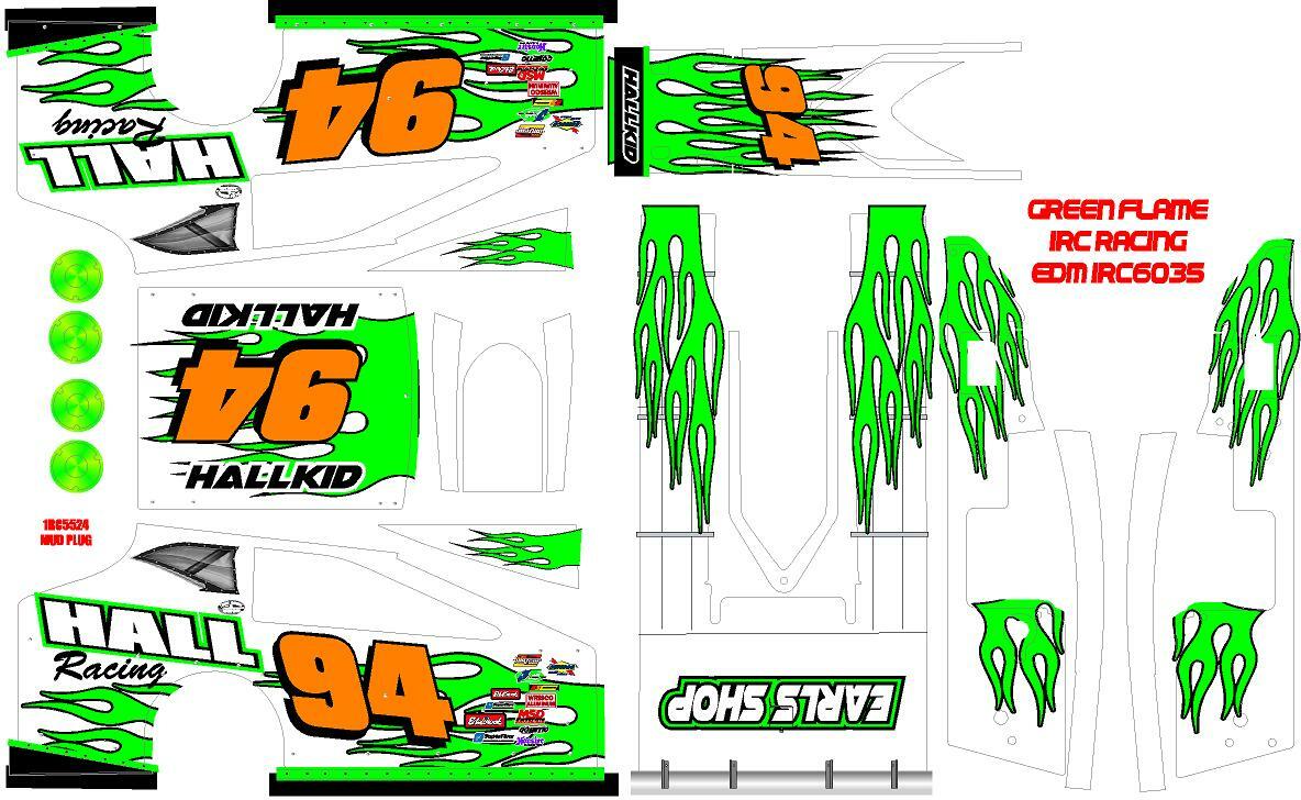 1RC EDM  WRAP SALVAS MUDBOSS 1X18 SCALE GREEN FLAMES THEME WRAP KIT