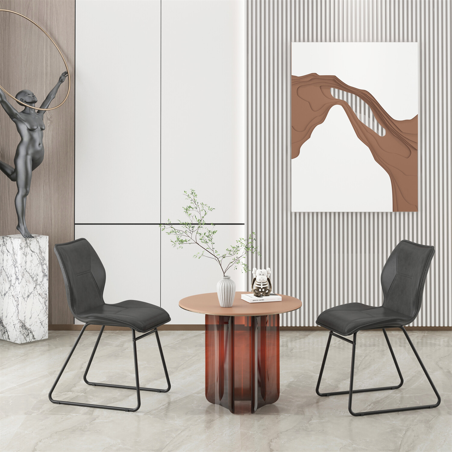 Set of 2 Leather Bar Stool Modern Kitchen Counter Height Dining Chairs Gray US