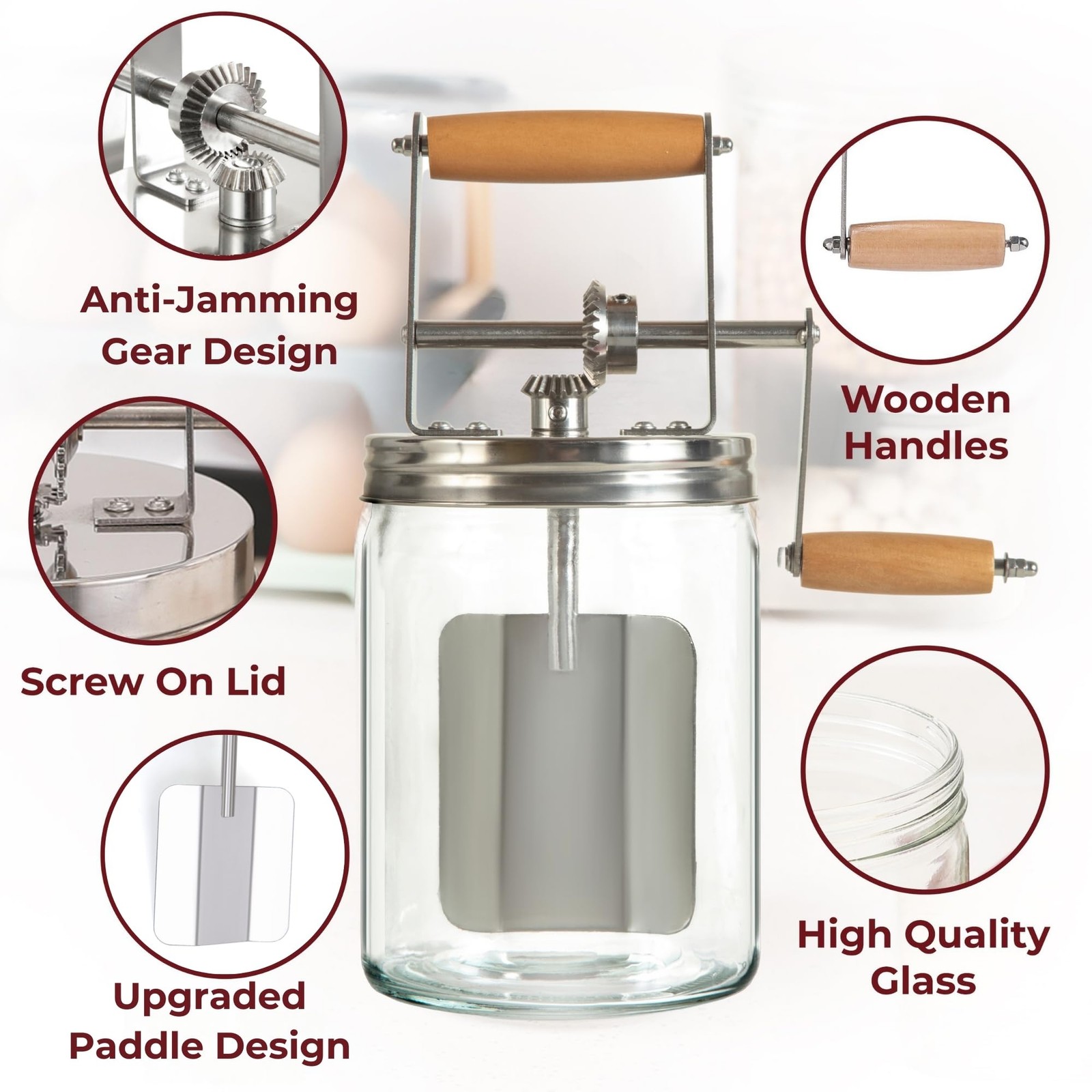 Butter Churn, Dazey-Hand Crank Butter Churner- Manual Butter Maker- Beech Wo...