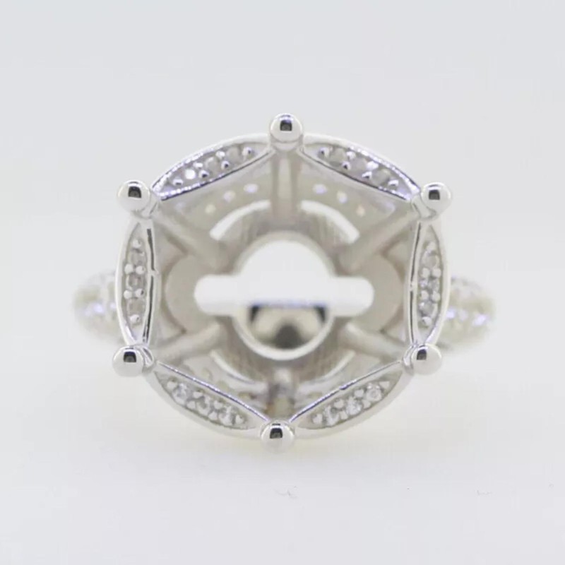 12MM Round Shape Semi Mount Ring 925 Sterling Silver Solitaire Cocktail Ring